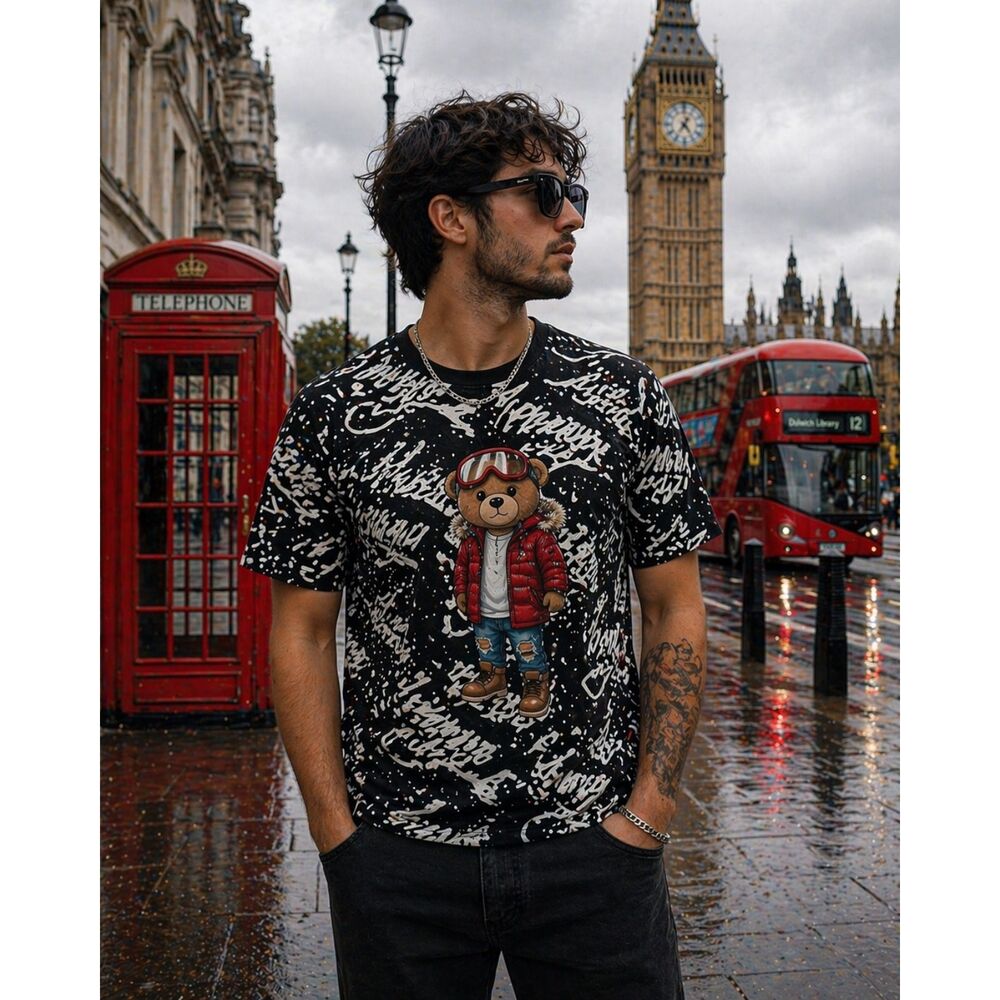 OG Hustle T-Shirt Unisex 4XL Black All-Over Teddy Bear Graphic Streetwear
